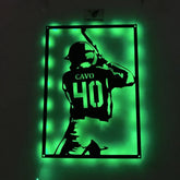Custom Baseball Player Metal Wall Art Led Lights, Metal Baseball Sign, Personalized Player Name & Number Sign, Baseball Metal Wall Hangings